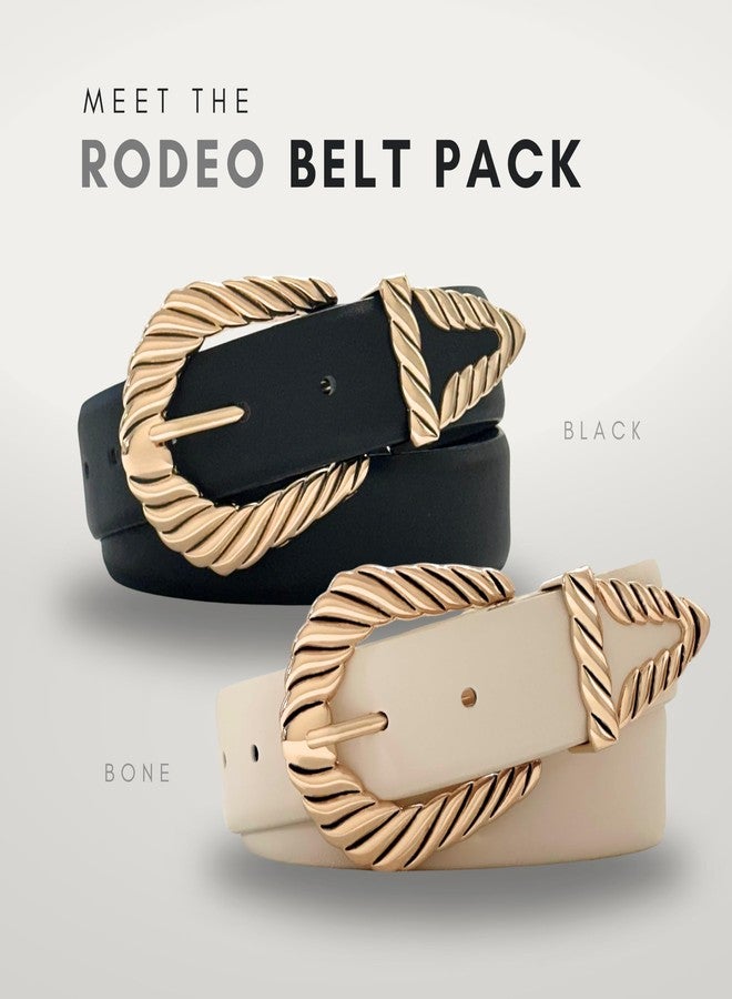 CITRUSY Boutique Western Belt 2-Pack | Country Western Fashion Cowgirl Belts for Women | Cute Chunky Gold Western Belt Buckle | Cream and Black PU Leather Belts (Rodeo Pack | Size XS-S) - Image 2